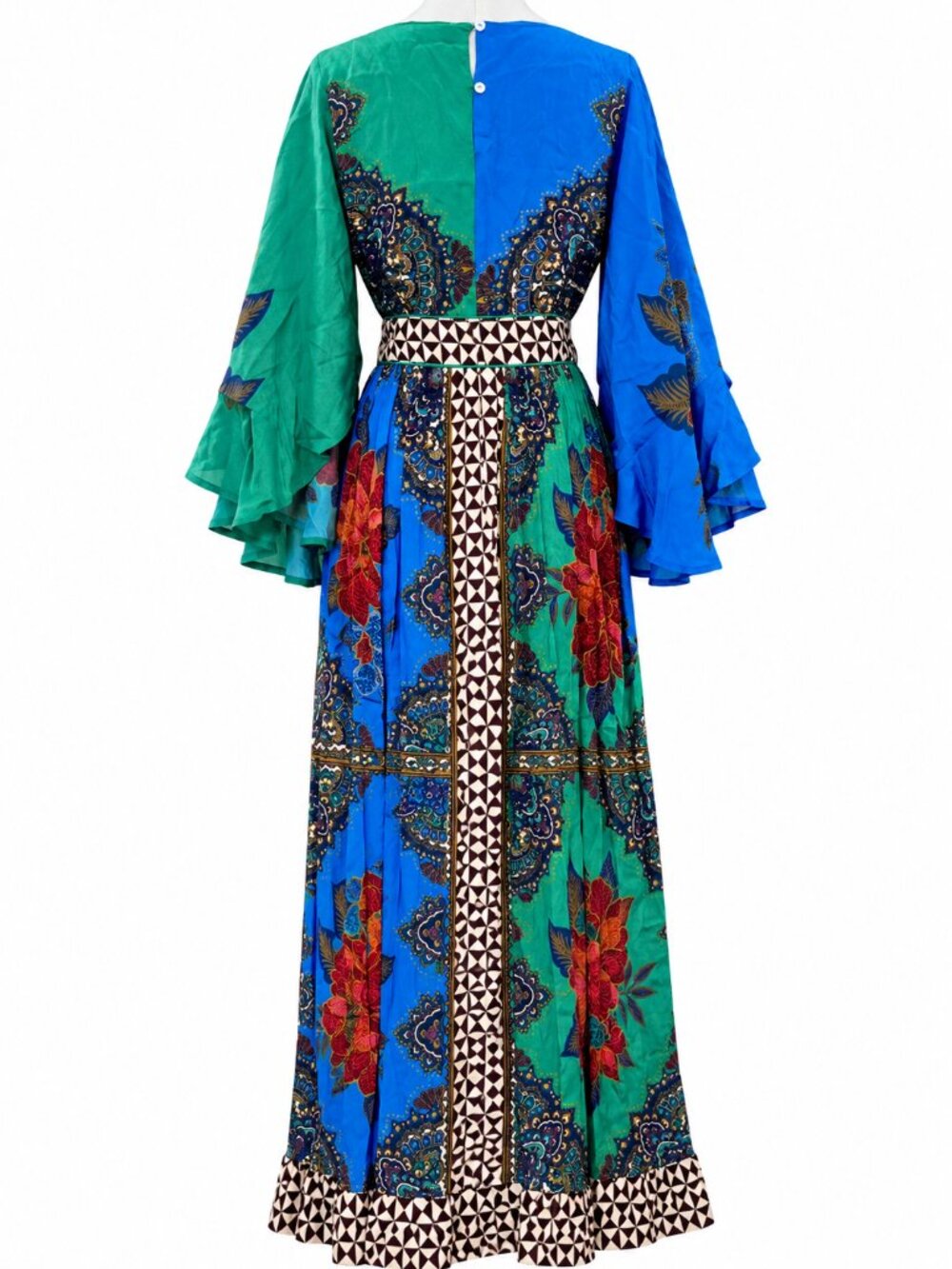 Anthropologie Farm x Anthropologie Flutter Sleeve Bell Kimono Floral Blue Green - Picture 8 of 9